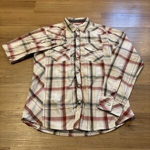 Bke Standard Fit Mens Pearl Snap Button Up Western Shirt Medium Plaid Red Cowboy